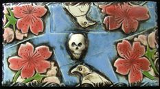 crow with flowers tile